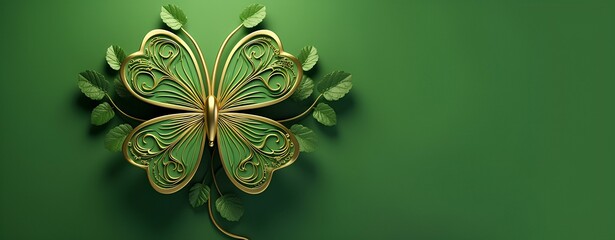 Background for St. Patrick's Day with greenery and clover leaves. Illustration for the Irish national holiday. - obrazy, fototapety, plakaty
