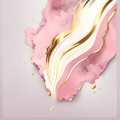 Abstract marble dusty rose blush liquid watercolor background with gold lines. Royal pink taupe alcohol ink drawing effect backdrop for obituary, menu, invitation, corporate flyer. Generative AI.