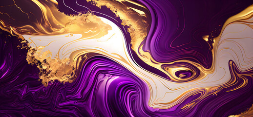 Abstract luxury purple and gold marble background. Generative AI.
