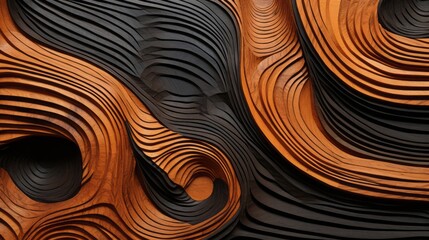 Abstract Wallpaper, seamless, soft curvy waves, black and wood colors, gradient, Wood carving layers