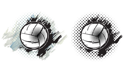 Volleyball ball with a pop art and watercolor effect. Vector illustration. 