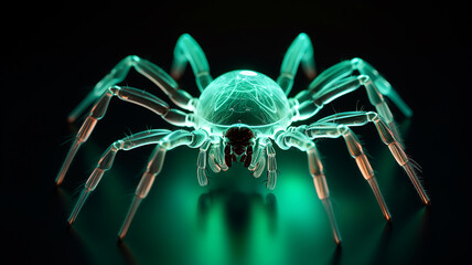 spider macro luminous fluorescent fictional computer graphics generated on a black background