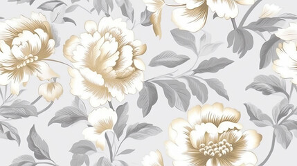 Fototapeta na wymiar Vintage chinese wallpaper, elegant grey rose flower pattern contemporary ceramics AI Generated