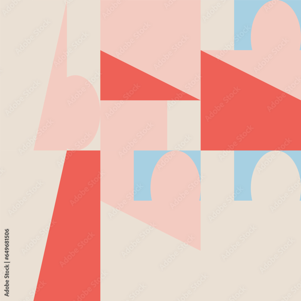 Poster Abstract geometric vector seamless pattern. Modern background with simple shapes. Circles, squares, rectangles, triangles in pastel colors