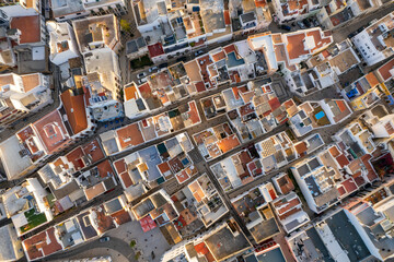 Aerial top down view of the Olhao cityscape, Algarve region, Portugal