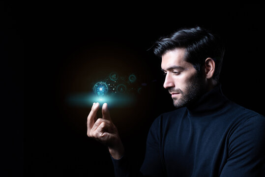 Man holding light bulbs while expressing fresh creative and technological ideas. idea innovation using glittery lightbulbs.