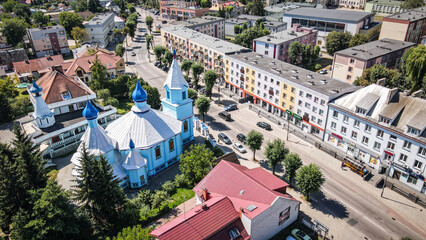 Fototapeta na wymiar The aerial view of Orthodox Church in Podlasie region in Poland