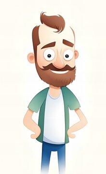 cartoon man with beard and mustache standing with hands on hips.