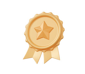 Warranty icon golden coin with star best award game assurance premium quality guarantee concept on isolated background. cartoon minimal cute smooth, education. 3d render illustration.