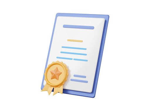 Certificate icon symbol on paper floating on isolated background. quality courses exam education information warranty knowledge document assurance guarantee. minimal cartoon. 3d render