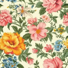 Plexiglas foto achterwand Vintage floral design pattern bright pastel color insanely details AI Generated. © MSHAHID