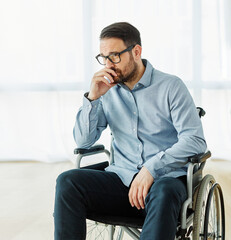disability wheelchair disabled man handicap sitting handicapped health young wheel care invalid...