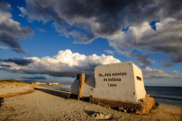 bunker from the Spanish Civil War intervened by the artistic group Boamistura, Ses Covetes beach,...