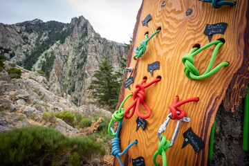 sample of useful knots in mountain activities, Mariailles refuge, Conflent region,...