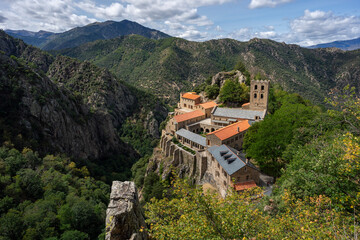 Fototapeta na wymiar abbey of San Martín de Canigó, Conflent region, Pyrénées-Orientales, Languedoc-Roussillon region, French Republic, Europe