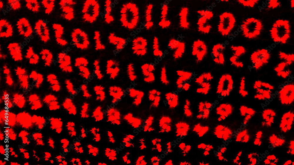 Poster red code appearing. motion. translucent numbers that are written in a line and blinking are made in 