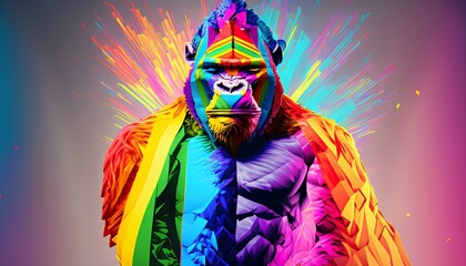 Gorilla and monkeys in rainbow colors