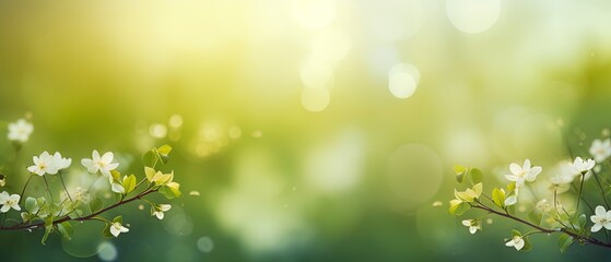 Obraz premium Blurred out spring summer season abstract nature background with lots of bokeh and a bright center spotlight and a subtle vignette border.