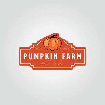 label sticker illustration simple vintage pumpkin logo vector design with typography