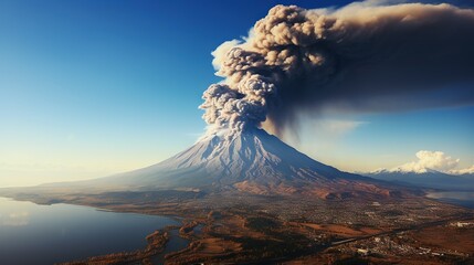  a large plume of smoke billows from a volcano in the sky.  generative ai