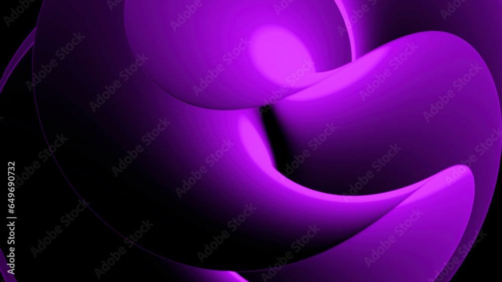 Poster abstract bright round 3d complex shape in rotating motion. design. curved figure and game of light a
