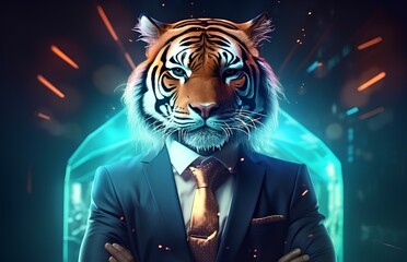 tiger head businessman with confidence 