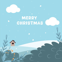 Merry Christmas nature background. Vector illustration in flat style