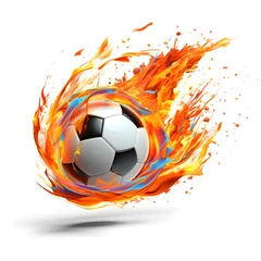 Foto op Canvas football fire flame on white background © peekeedee