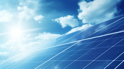 texture of solar panels, and reflection of the blue sky with clouds, green transition pure energy of the sun abstract background