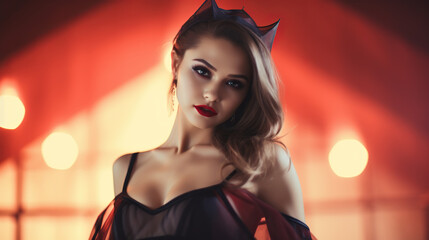 Naklejka premium cute woman in carnival costume. halloween vampire. 