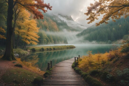 autumn in the forest lake