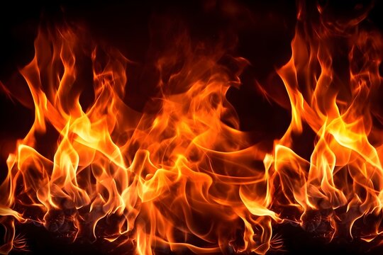 Fiery blaze, fire of orange, red and yellow flames, fire background, inferno, dangerous fire