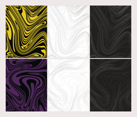 Two tone color wavy shades abstract waves line art pattern background set