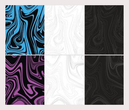 Two tone color wavy shades abstract waves line art pattern background set