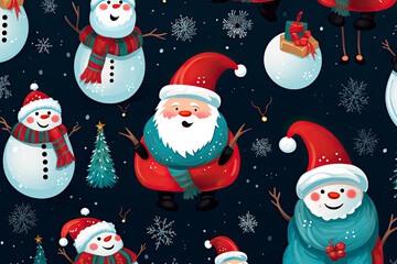 Seamless pattern with Santa Claus, snowman and snowflakes.for wallpapers, wrapping or cards