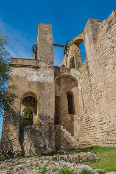 Stone water well in Serpa castle wall and aqueduct, Alentejo PORTUGAL