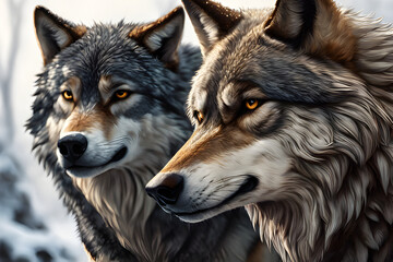 Fototapeta premium Two gray wolves in a forest