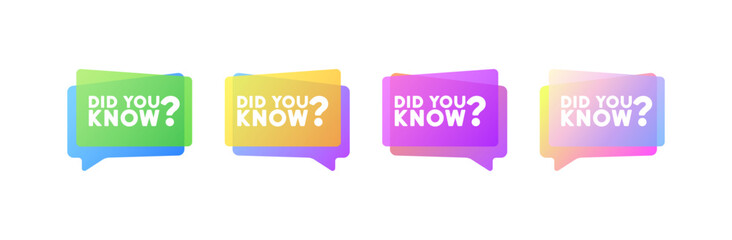 Did you know bubbles. Flat, color, message bubbles, did you know. Vector icons