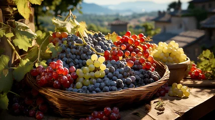  Grapes against the backdrop of a farming rural landscape © aviavlad