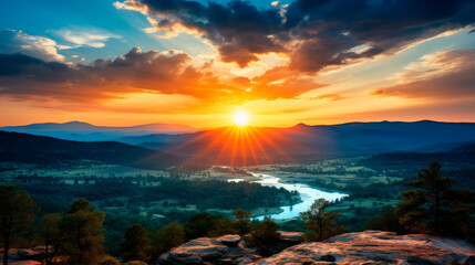 Fototapeta na wymiar Extremely beautiful natural scenery of mountain landscape with setting sun