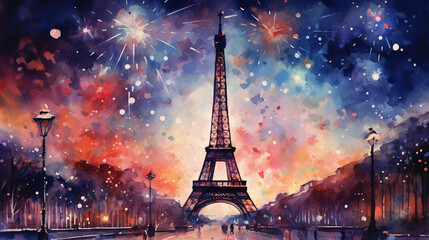  Fireworks over ieffel tower in Paris France, Generative Ai
