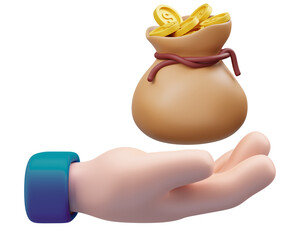 3D Cartoon Hand Holding Money Isolated on Transparent Background