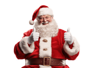 Friendly Santa Clause Showing Thumbs Up. Isolated on Transparent Background.