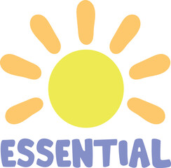 sun protection logo Yellow sun with rays, sun star. 3d vector icon. Cartoon minimal style. Summer, weather, nature, space concept. typography, t-shirt graphics, print, poster, stencil, banner, postcar