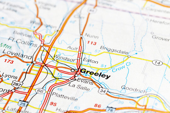 Greeley city road map. Closeup macro view