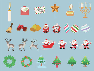 A set of illustrations featuring elements for Christmas.