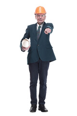 professional architect with tube drawings looking at you.