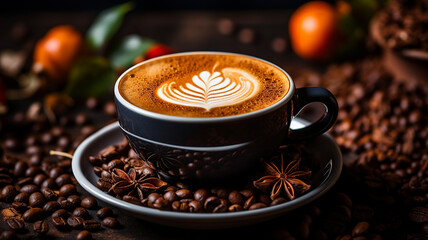 Coffee, cup of dense, hot, strong and frothy espresso