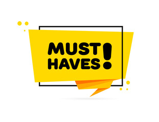 Must have icon. Flat, yellow, must haves sign, obligatory things. Vector icon