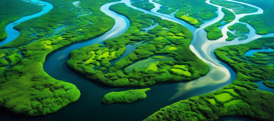 Obraz premium Aerial view of river delta and Tributaries